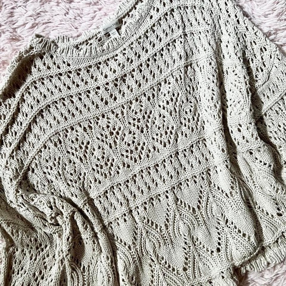 Boho Cream Open Knit Crotchet Cottage Core Granola Natural Organic Womens XL - Picture 2 of 6
